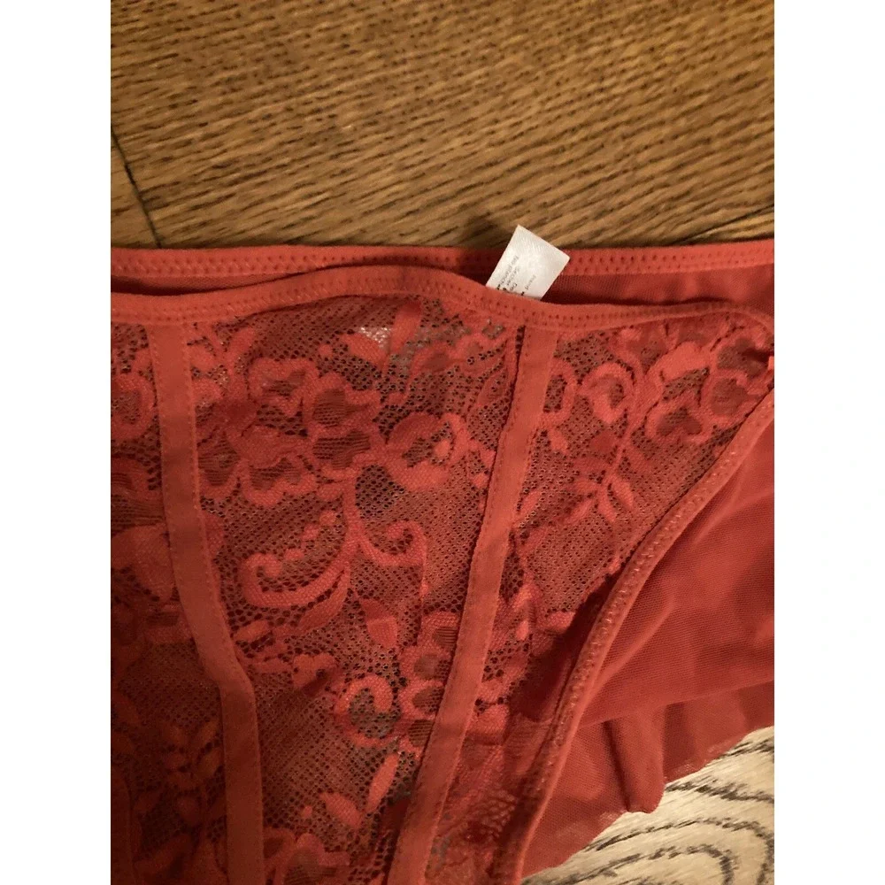 New Adore Me Dusana Push Up Sexy‎ Lace Underwire Bra 36DD Panty XL Set RedOrange